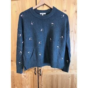MADEWELL Embroidered Cross-Stitch Floral Pullover Sweater Teal Green Size XXS